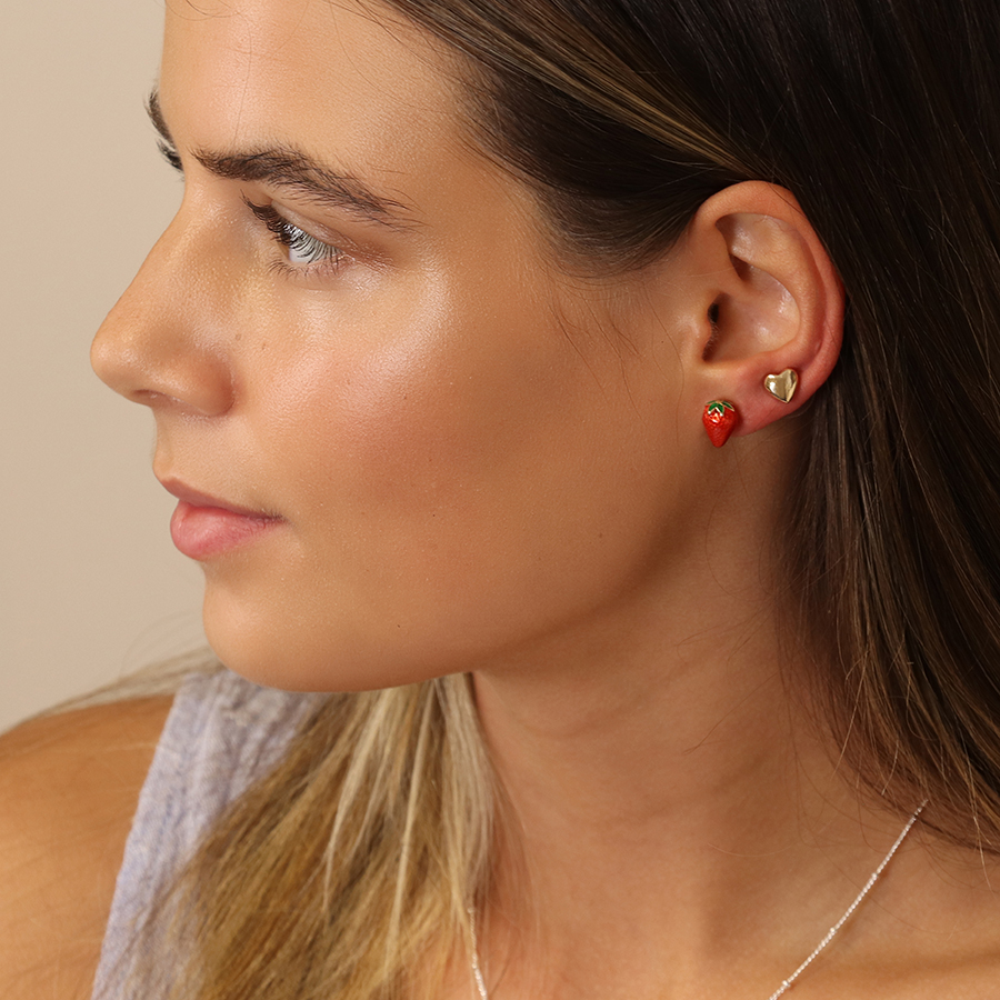 Strawberry & Heart Stud Earring Set