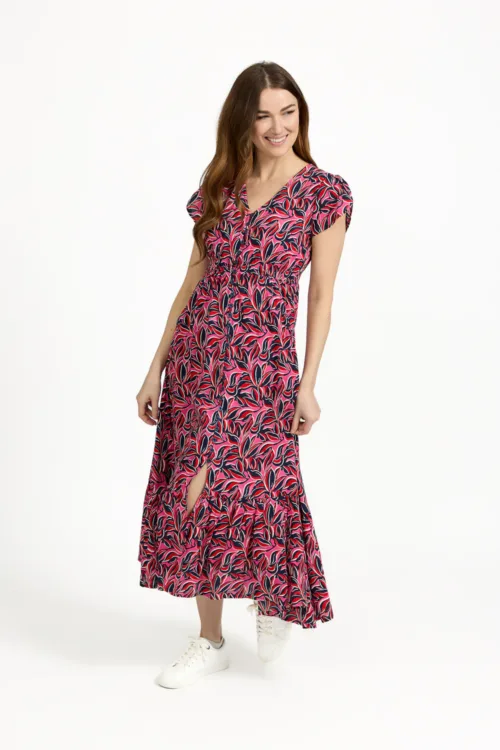 Abstract Leaf Patterned Midi Dress