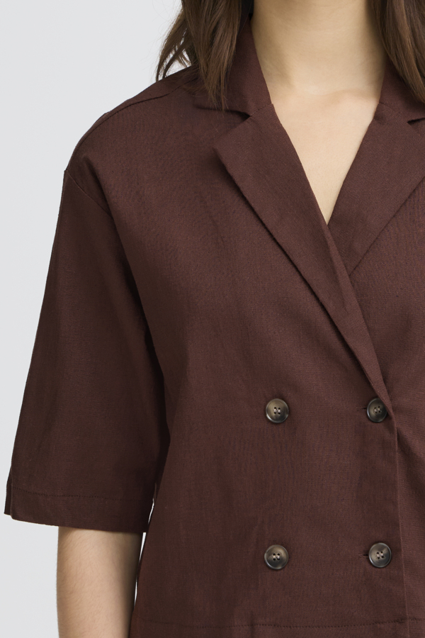 WOCLTP0106 - 2 Chocolate Double Breasted Cropped Blouse