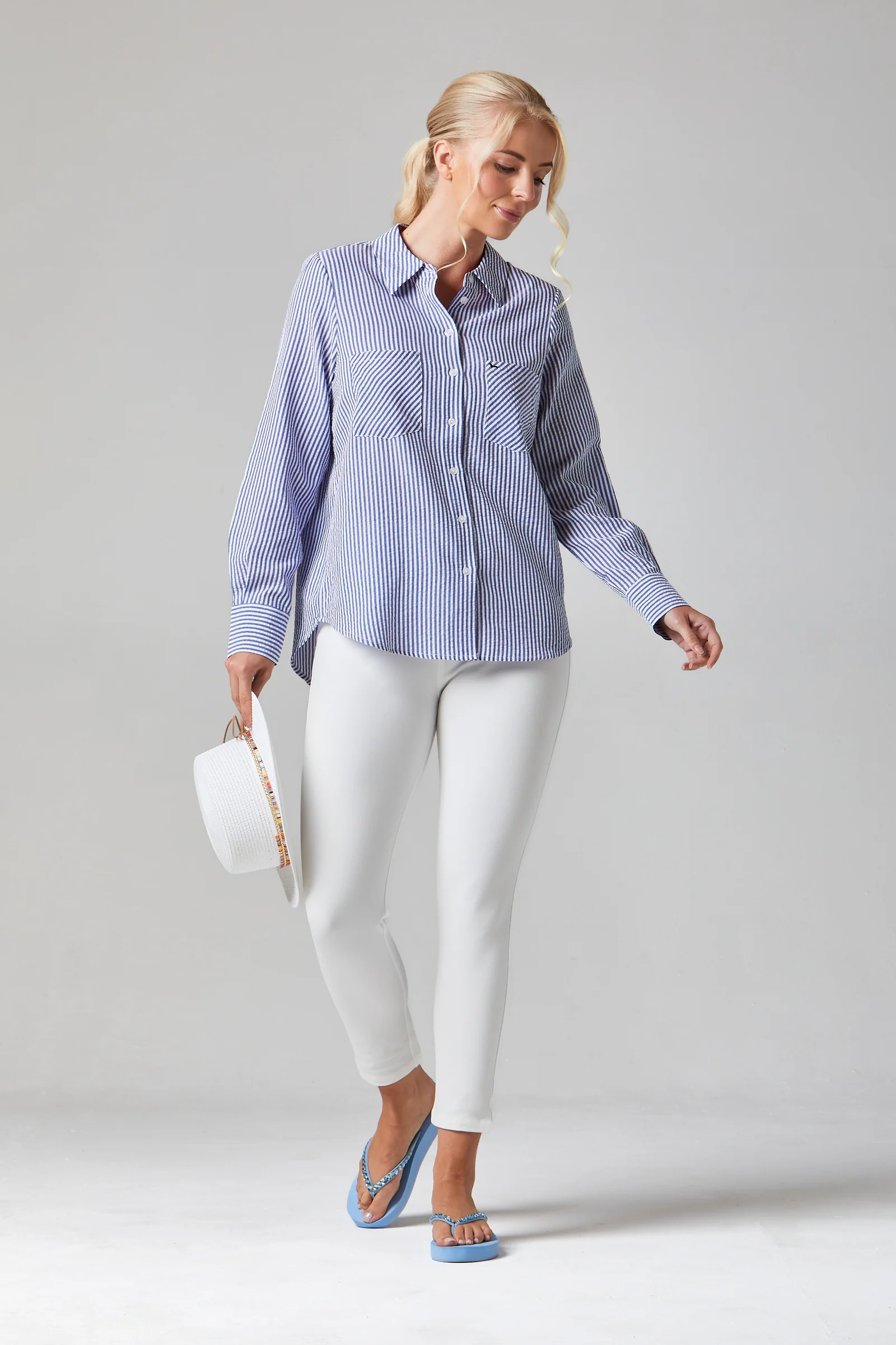 WOCLTP0115 - Navy 4 Amara Striped Shirt