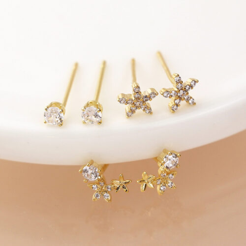 Flower Crystal Mixed Stud Earrings